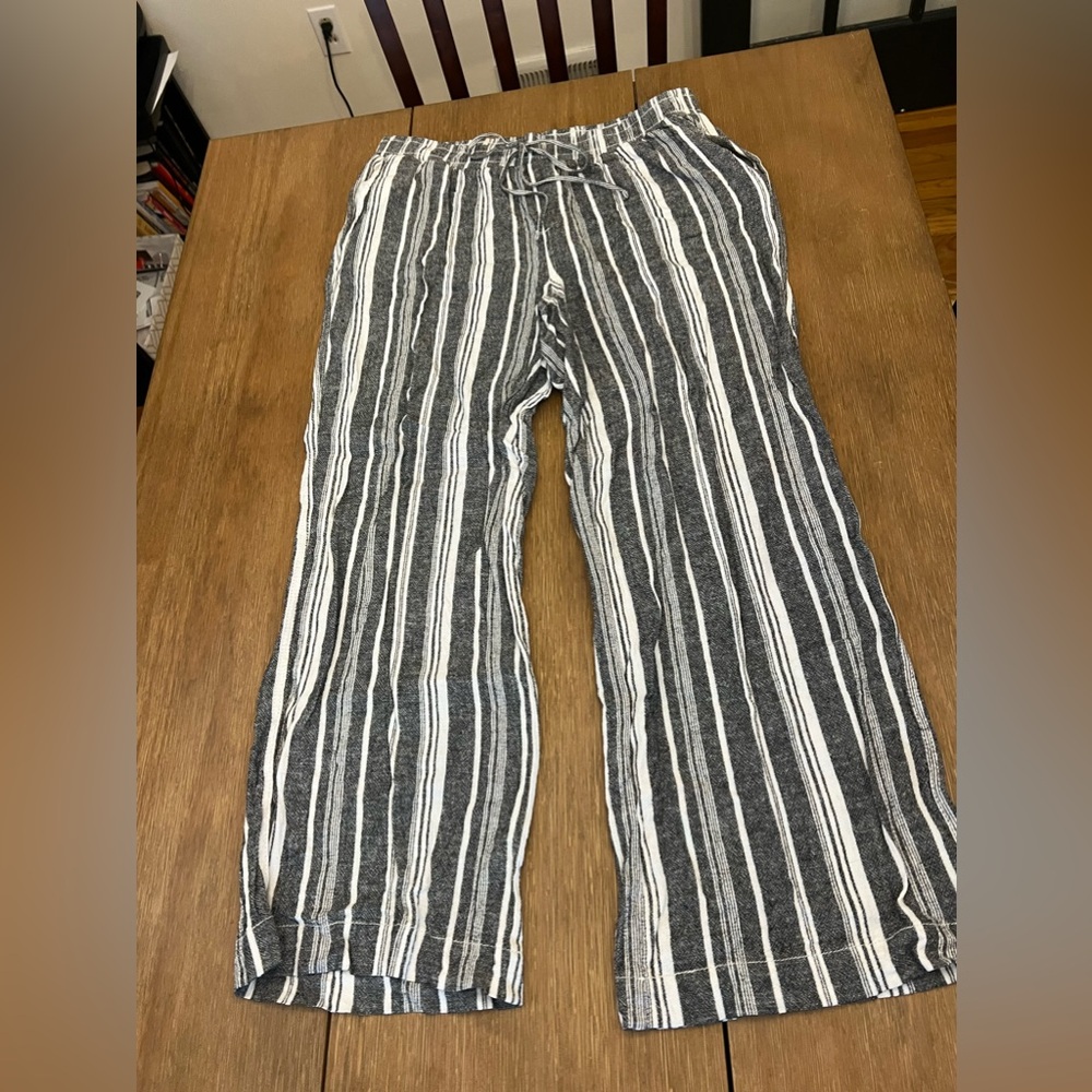 Women’s Linen Blend Pants Briggs  XL  Black And White Elastic Waist W/Pockets